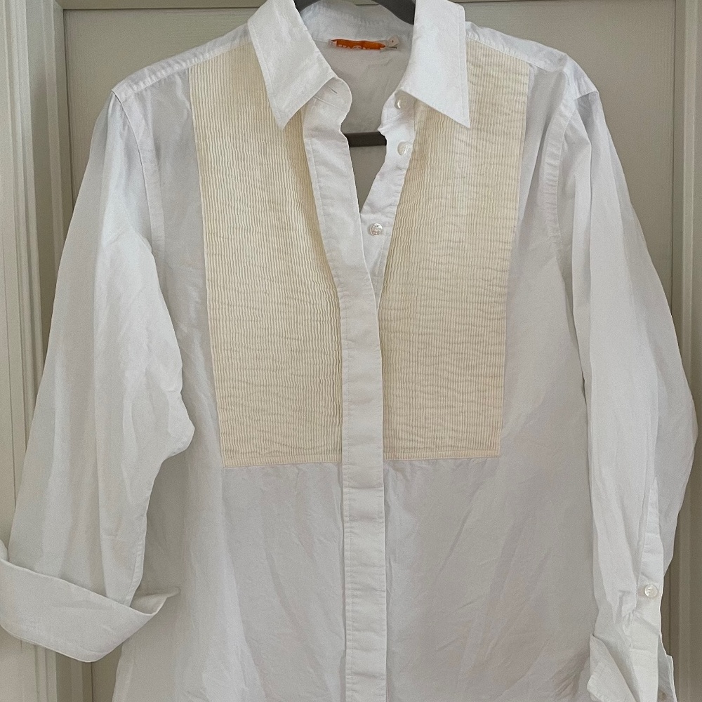 Tory Burch Tuxedo Style oversized White Button Down Size 6 Small
